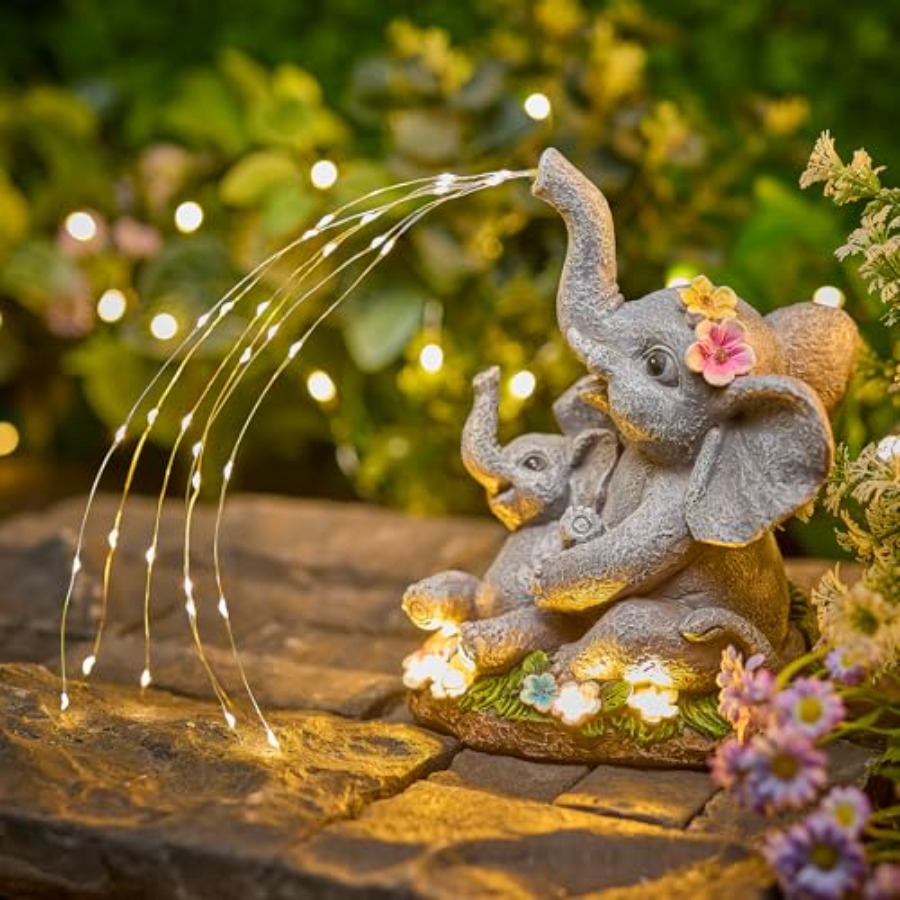 Outdoor Lighting Patio - Solar-Elephant-Garden-Decor-Statue with Succulent and Watering LED