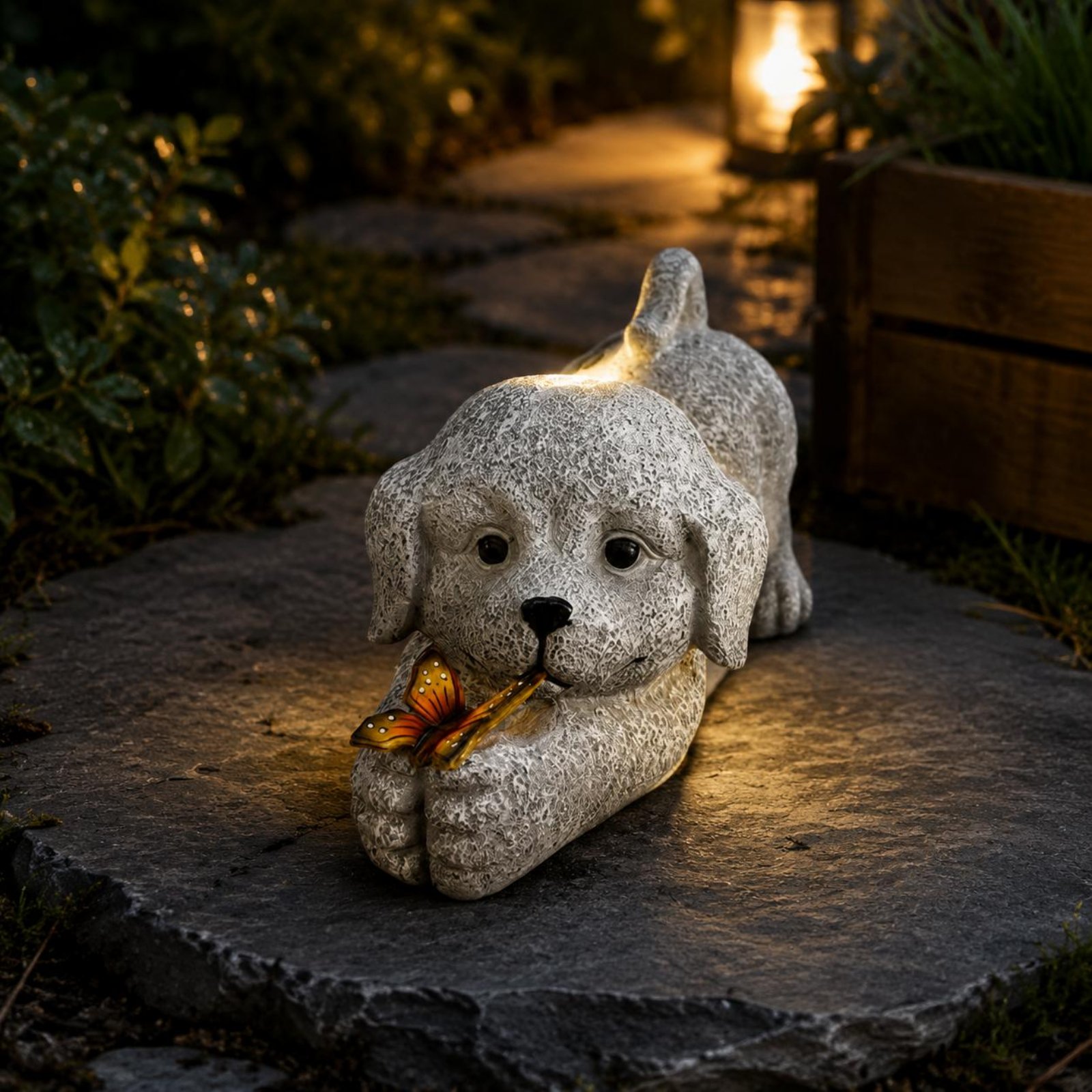 Solar Dog Statue Resin Craft S - Outdoor Lighting No Wiring review and price
